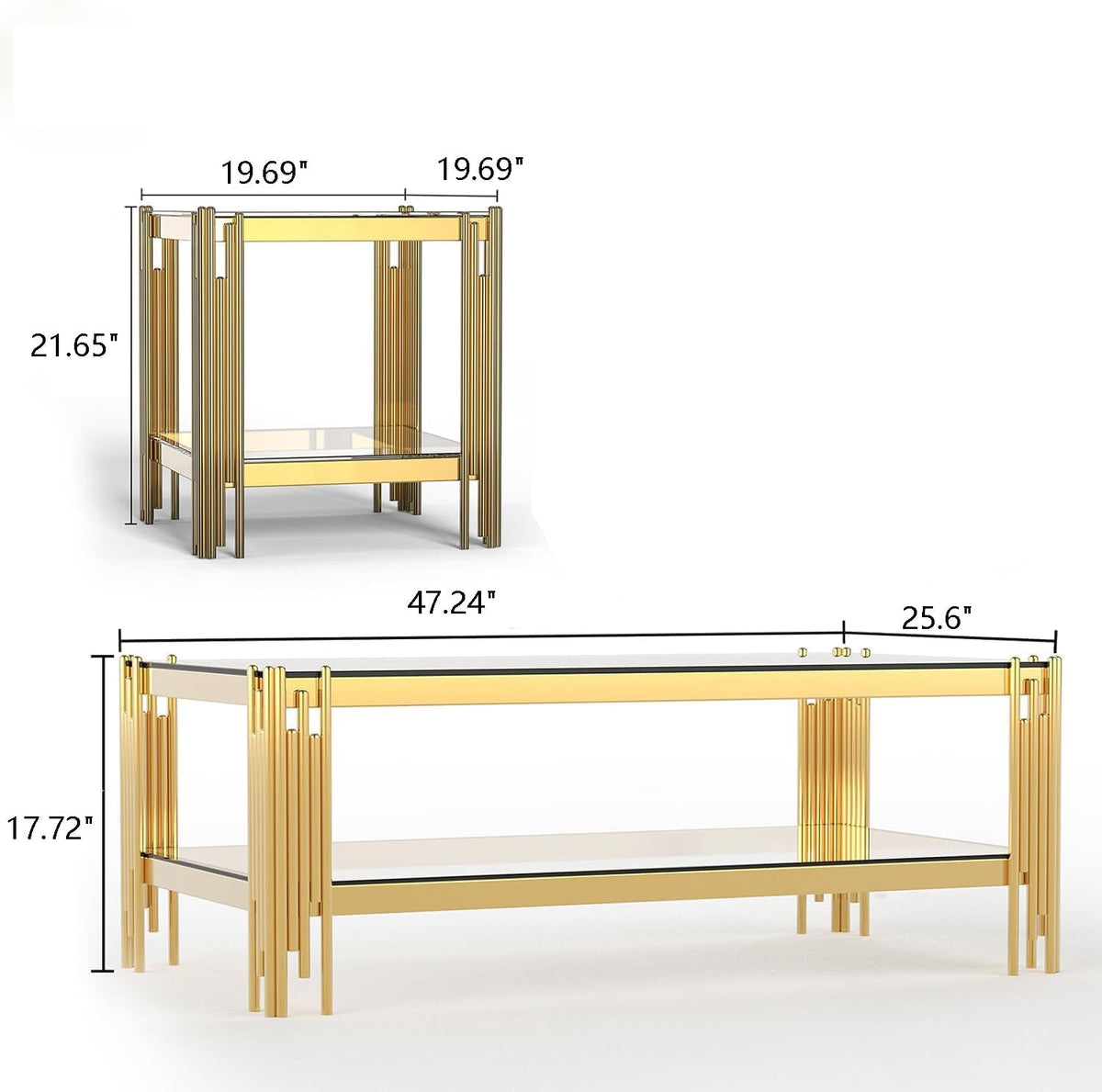 Glass Top 3‑Piece Coffee Table Set