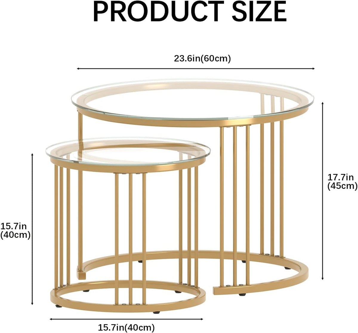 2‑Piece Gold Glass Nesting Tables