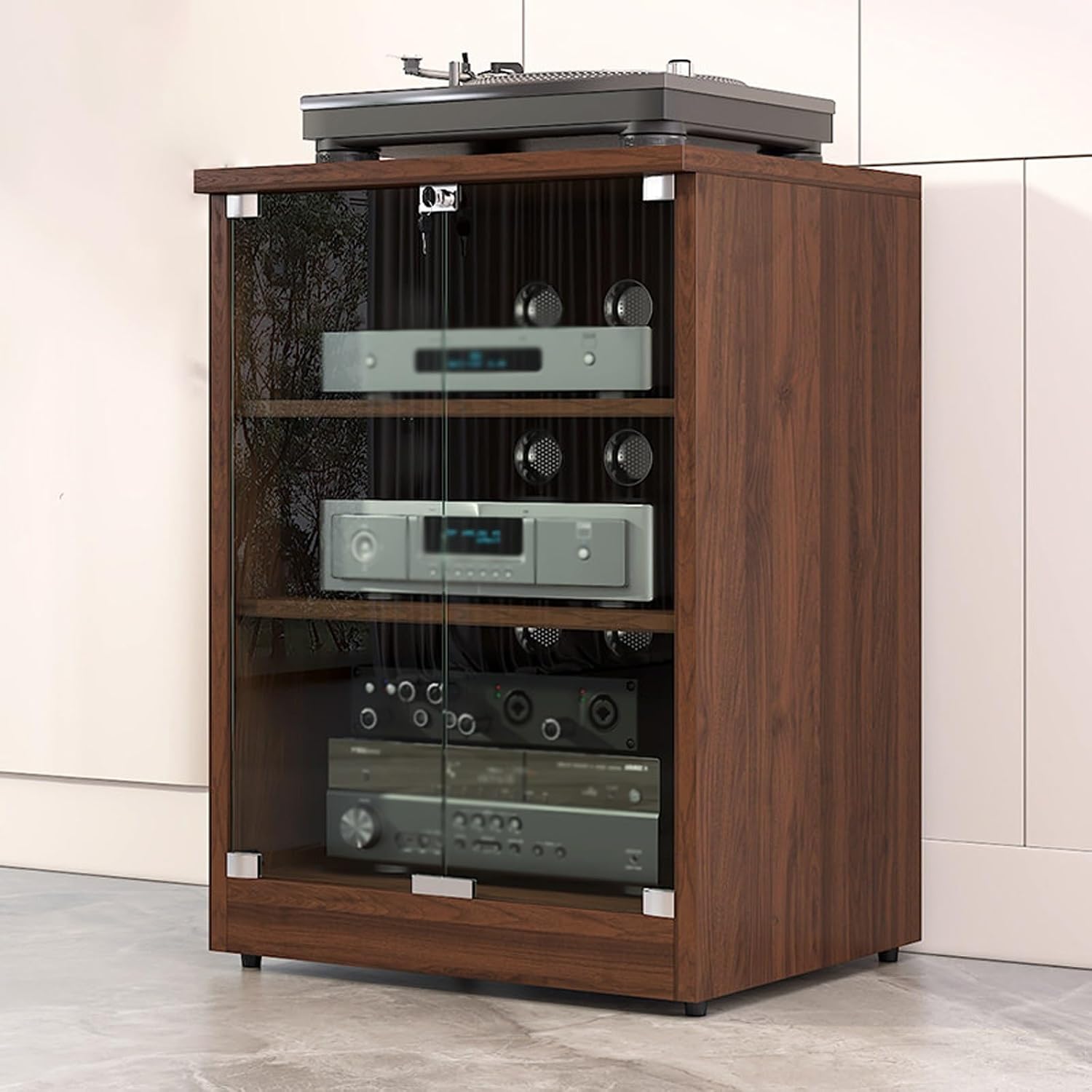 3‑Tier Walnut AV Media Stand