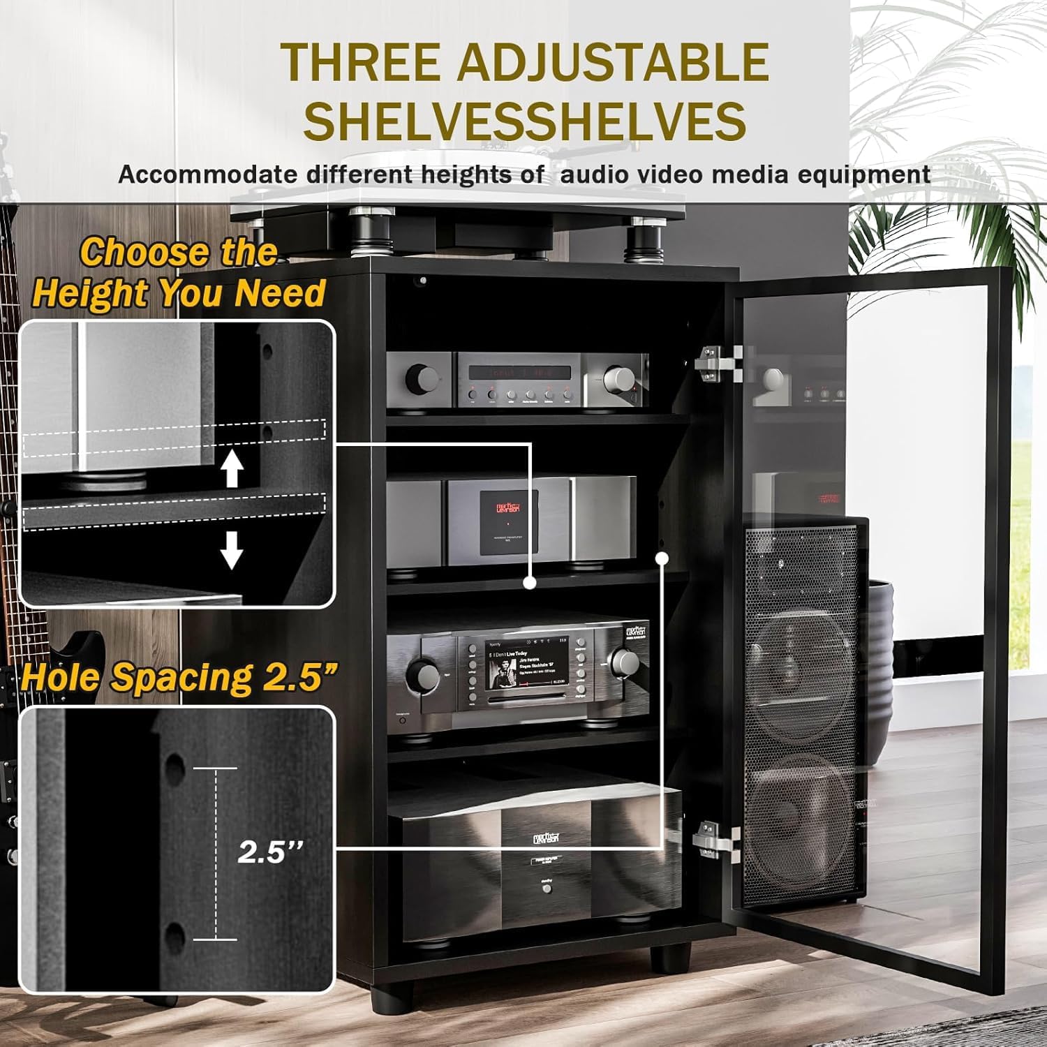 3‑Tier Black AV Media Cabinet