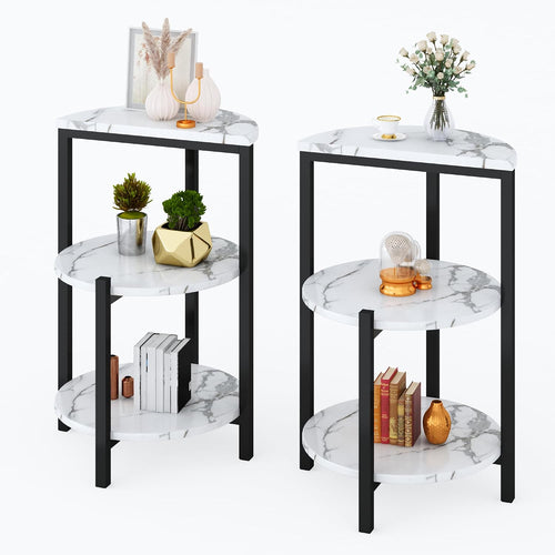 2‑Piece 3‑Tier Marble End Tables