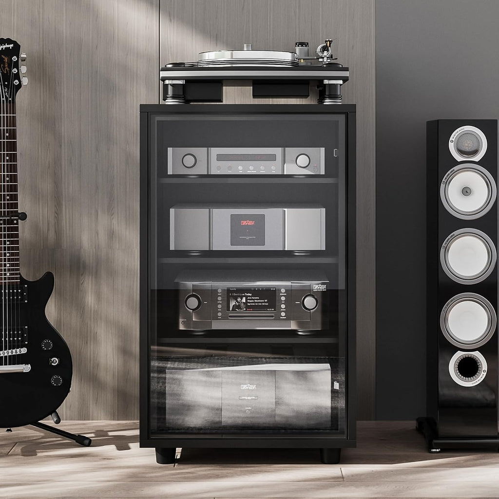 3‑Tier Black AV Media Cabinet