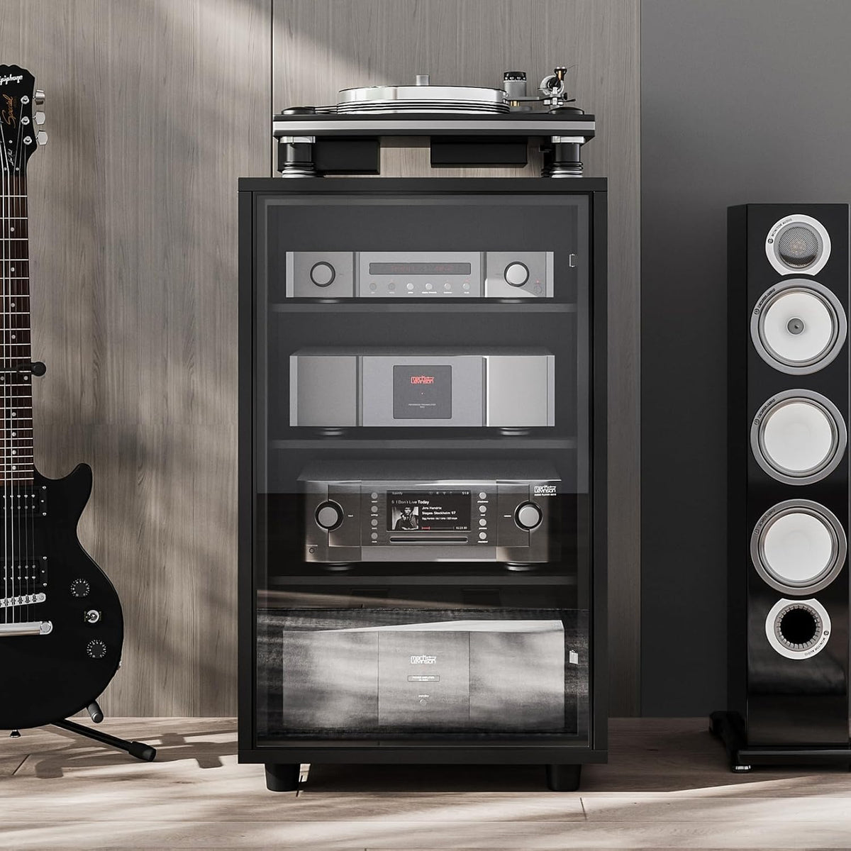 3‑Tier Black AV Media Cabinet