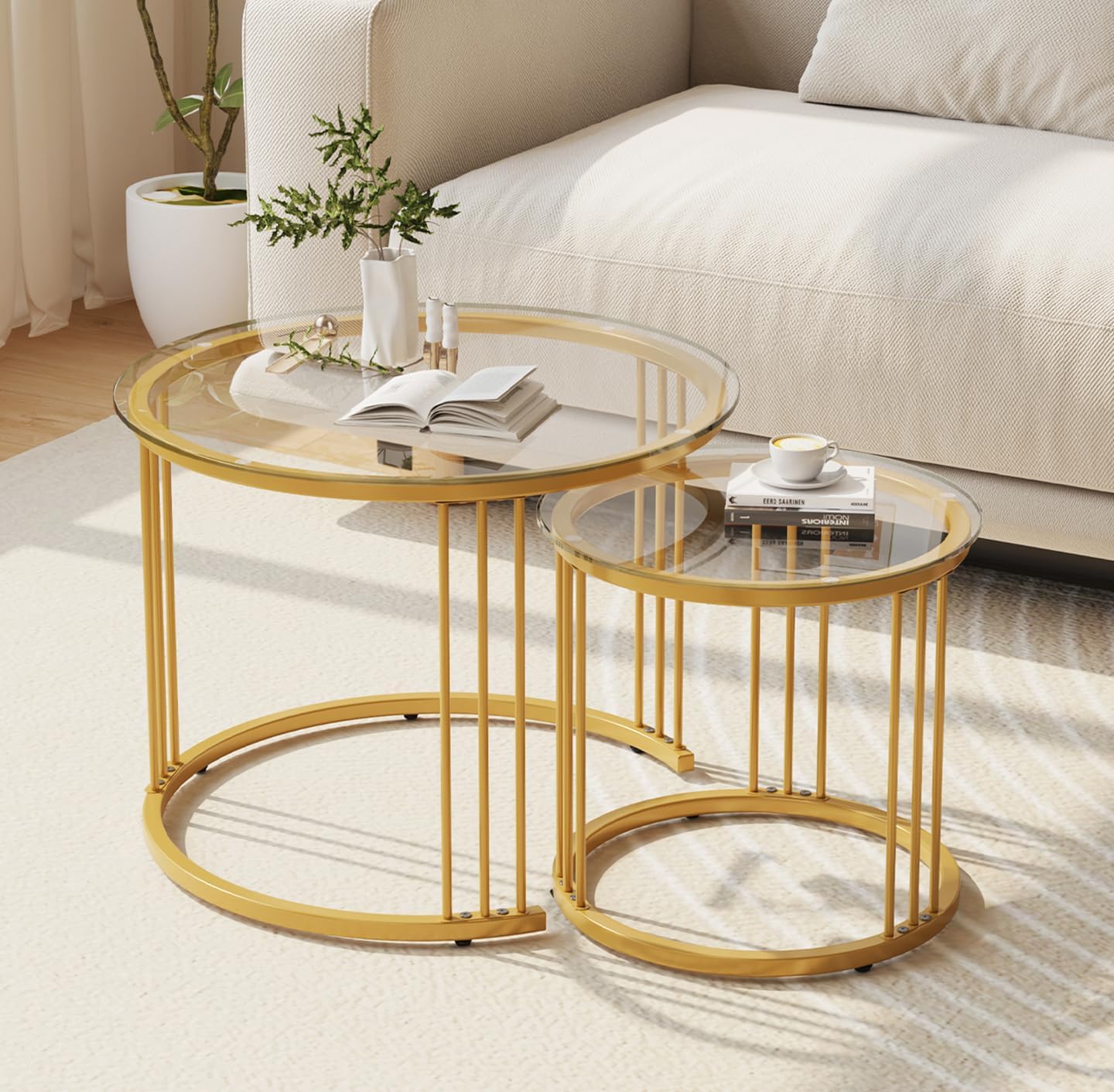 2‑Piece Gold Glass Nesting Tables