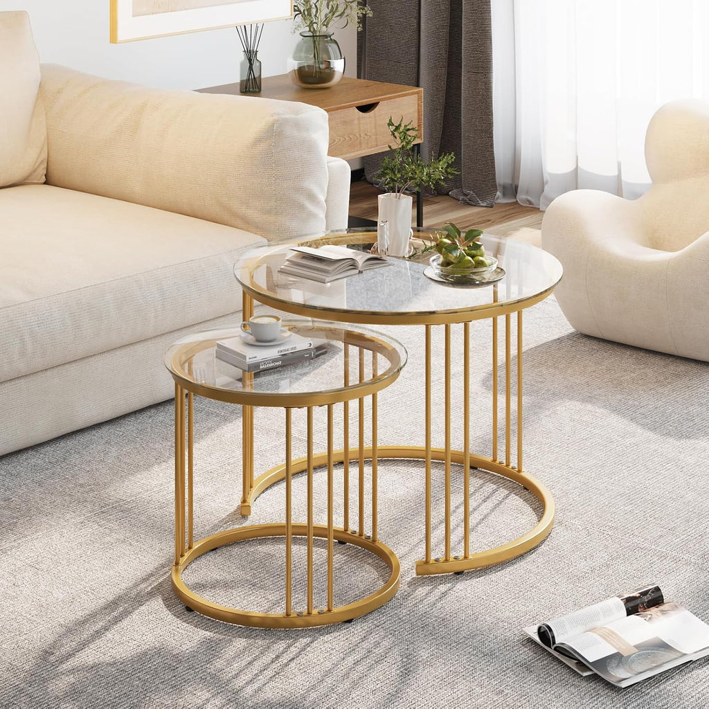 2‑Piece Gold Glass Nesting Tables