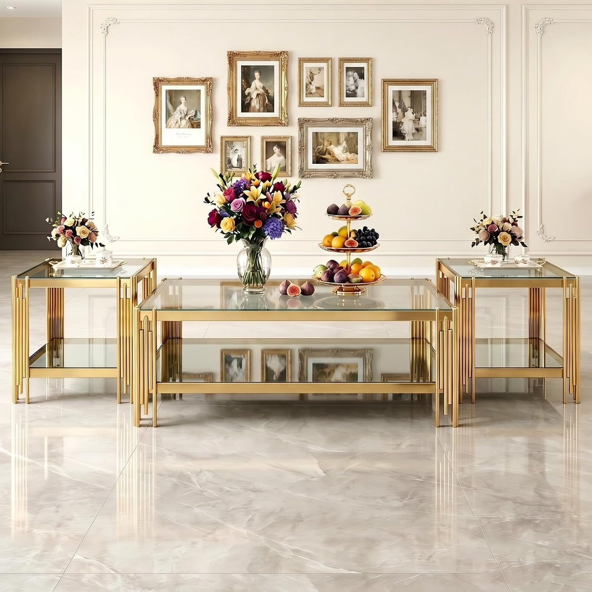 Glass Top 3‑Piece Coffee Table Set