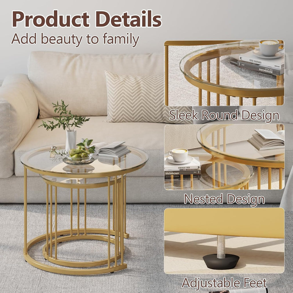 2‑Piece Gold Glass Nesting Tables
