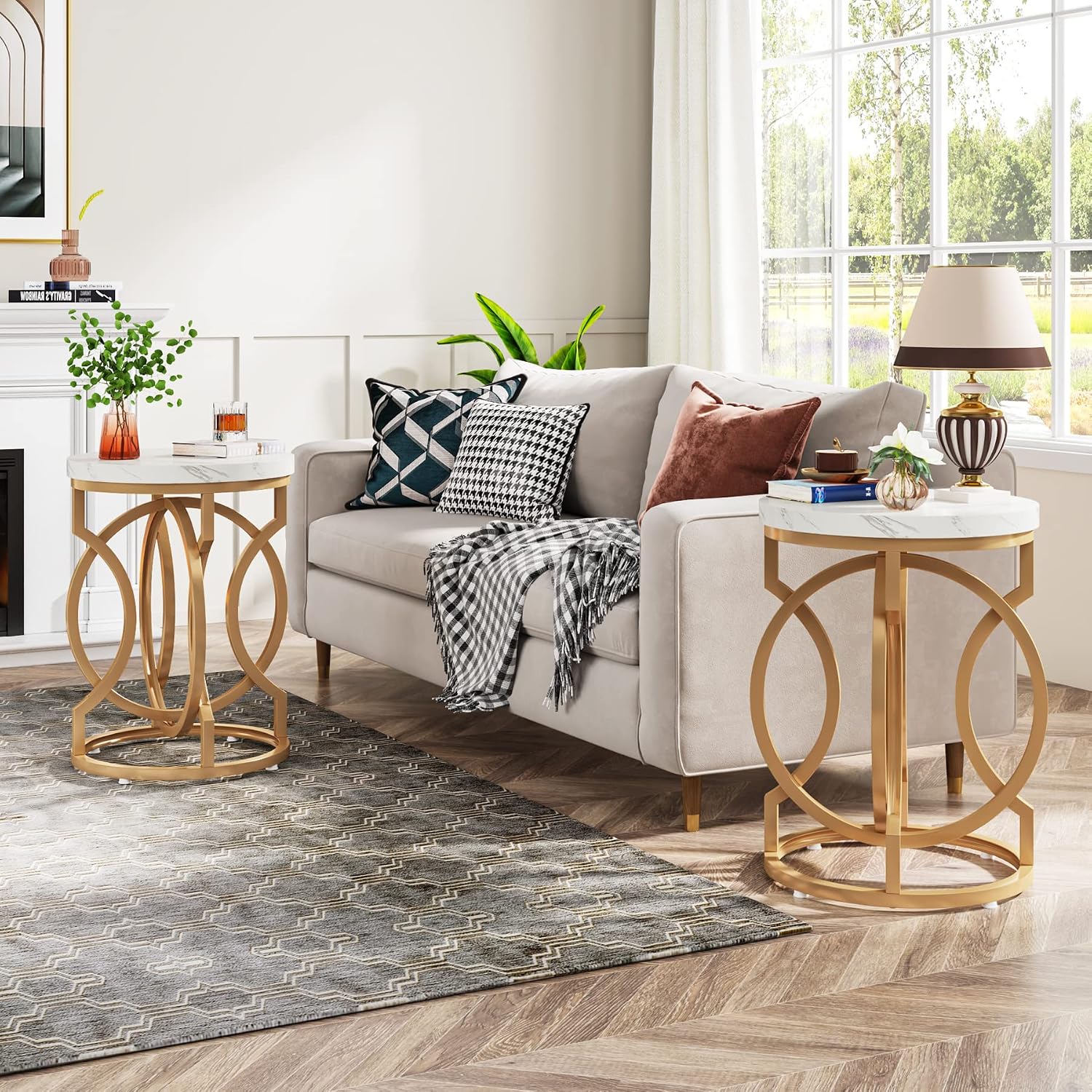 2‑Piece Faux Marble End Tables