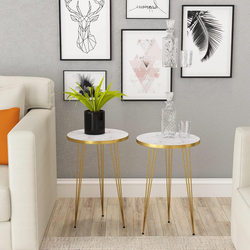 2‑Piece Gloss Marble End Tables