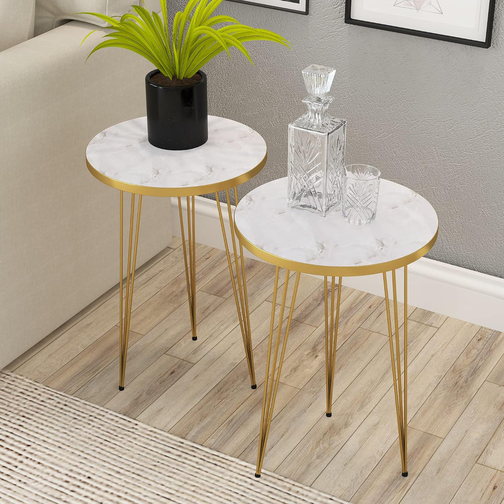 2‑Piece Gloss Marble End Tables