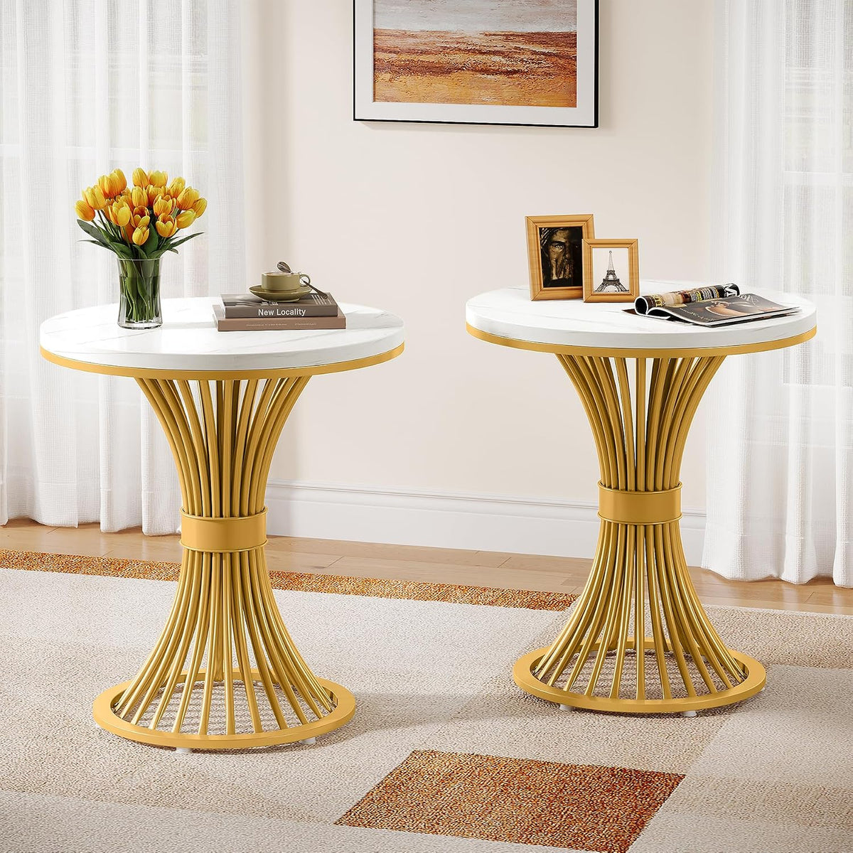 2‑Piece Gold Marble End Tables