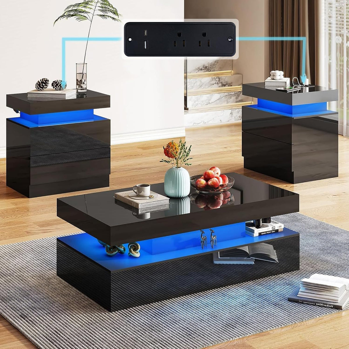 LED 3‑Piece Coffee Table Set
