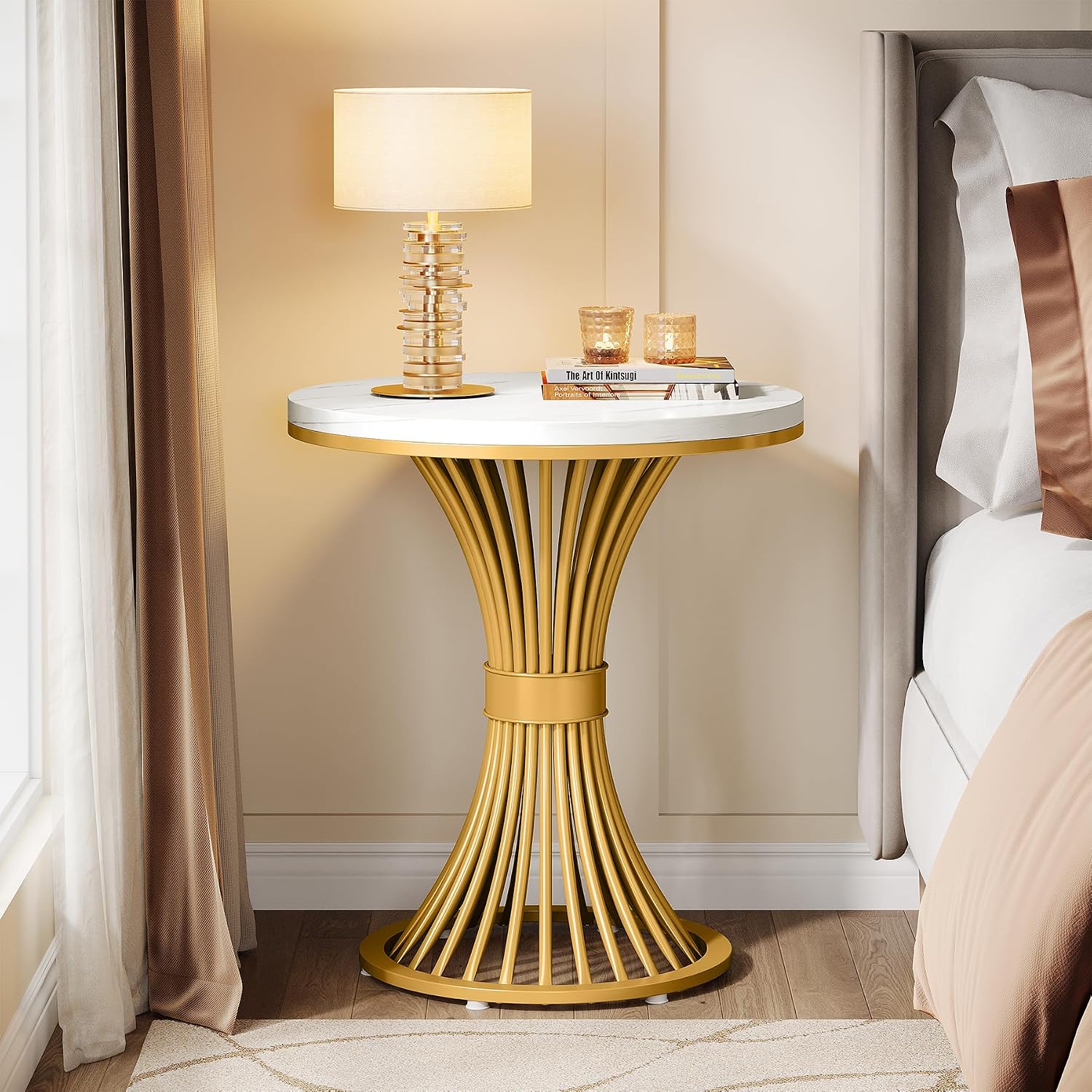 2‑Piece Gold Marble End Tables