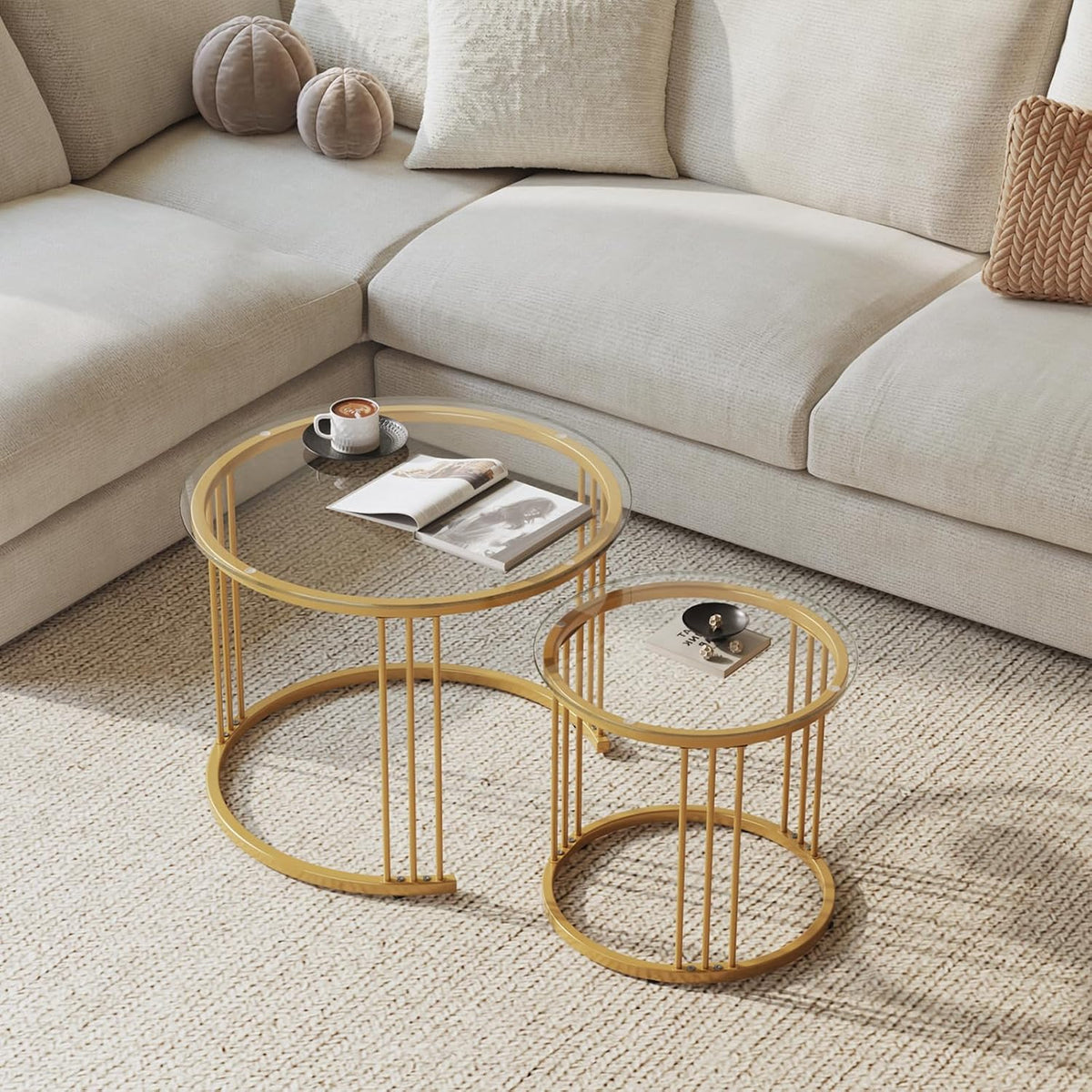 2‑Piece Gold Glass Nesting Tables