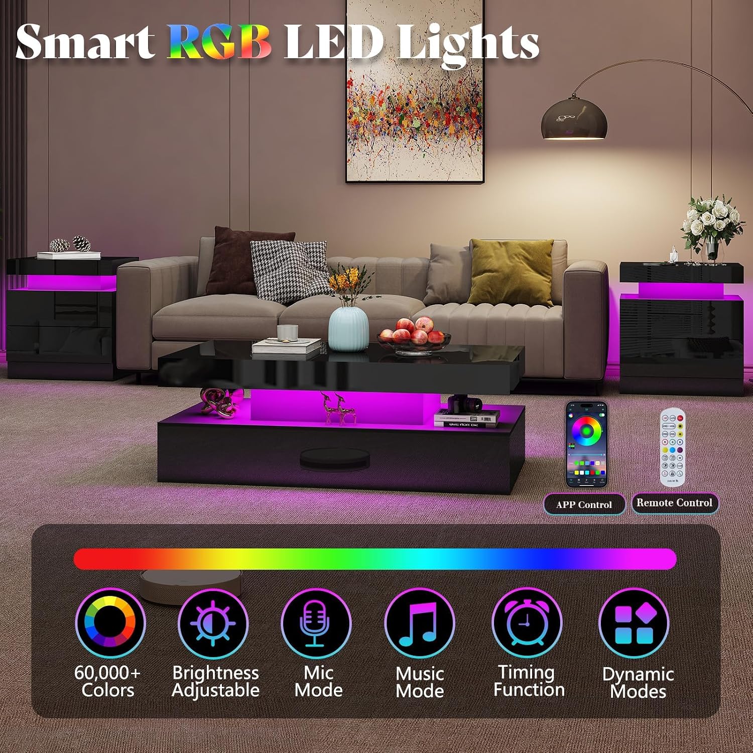 LED 3‑Piece Coffee Table Set