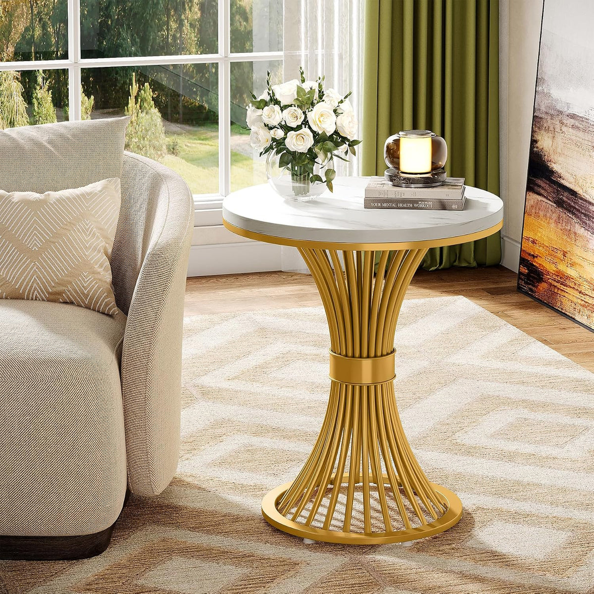 2‑Piece Gold Marble End Tables
