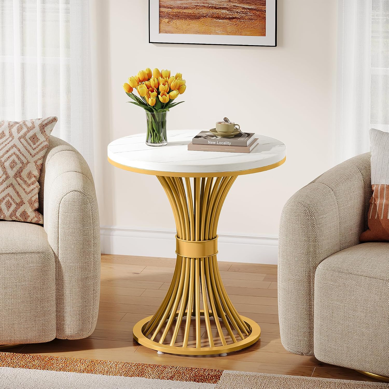 2‑Piece Gold Marble End Tables