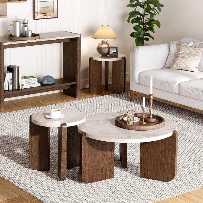 3‑Piece Round Marble Table Set
